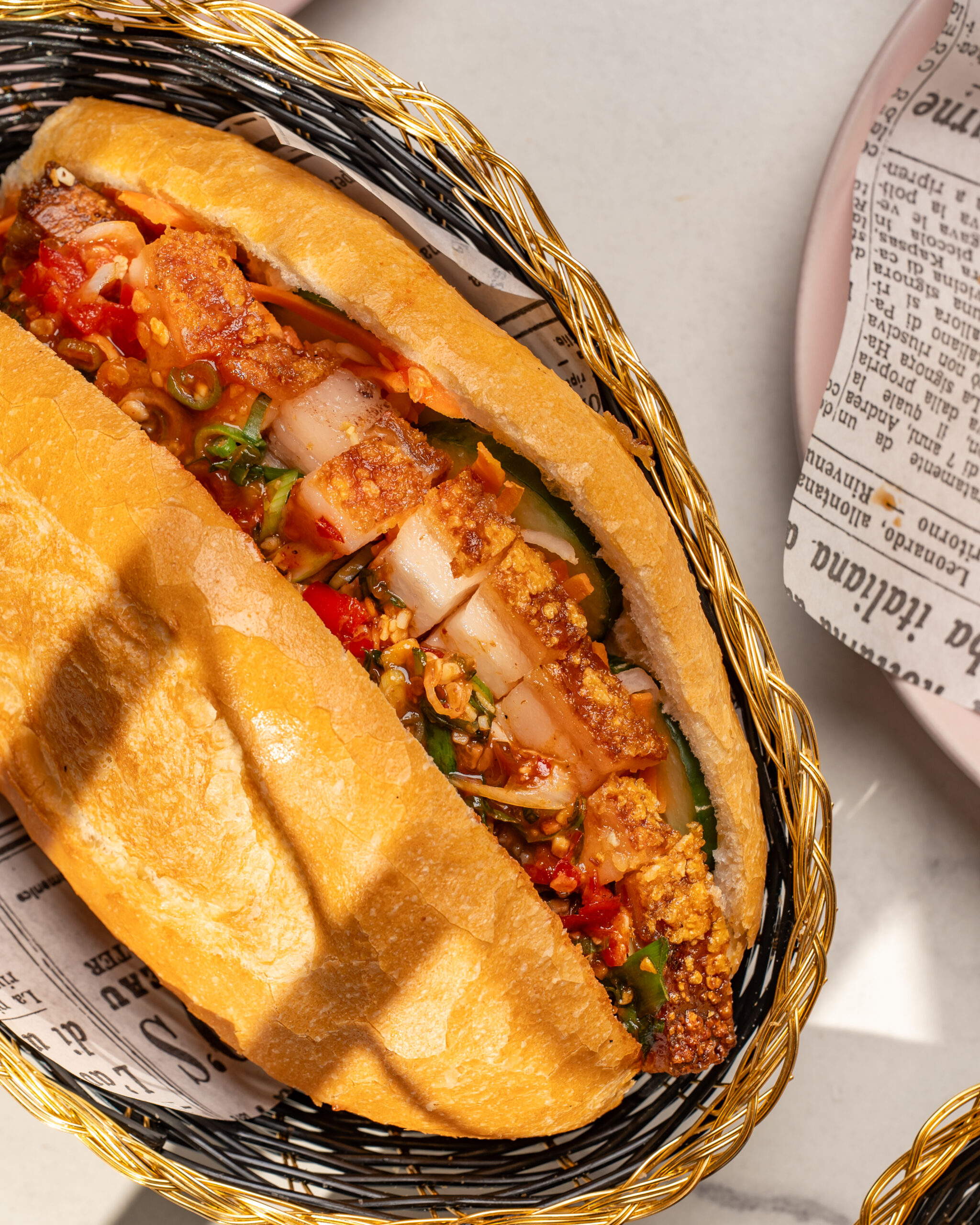 Roast pork banh mi in basket at VietGarden Richlands