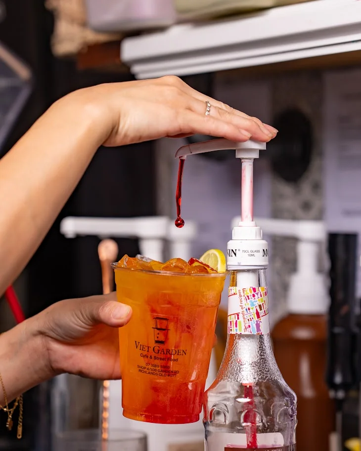 Iced fruit tea being made at VietGarden Cafe Richlands Brisbane