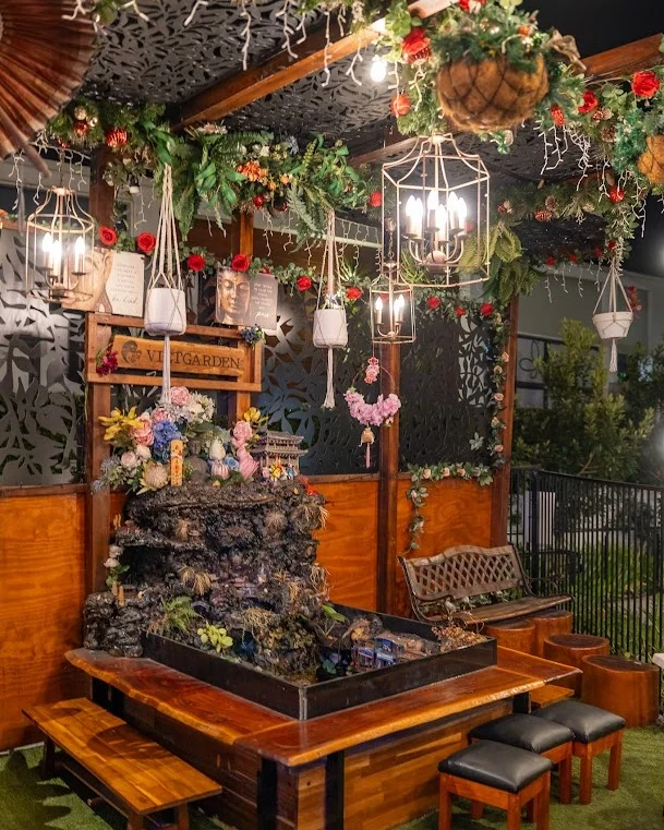 VietGarden cafe interior garden and fish pond feature Richlands