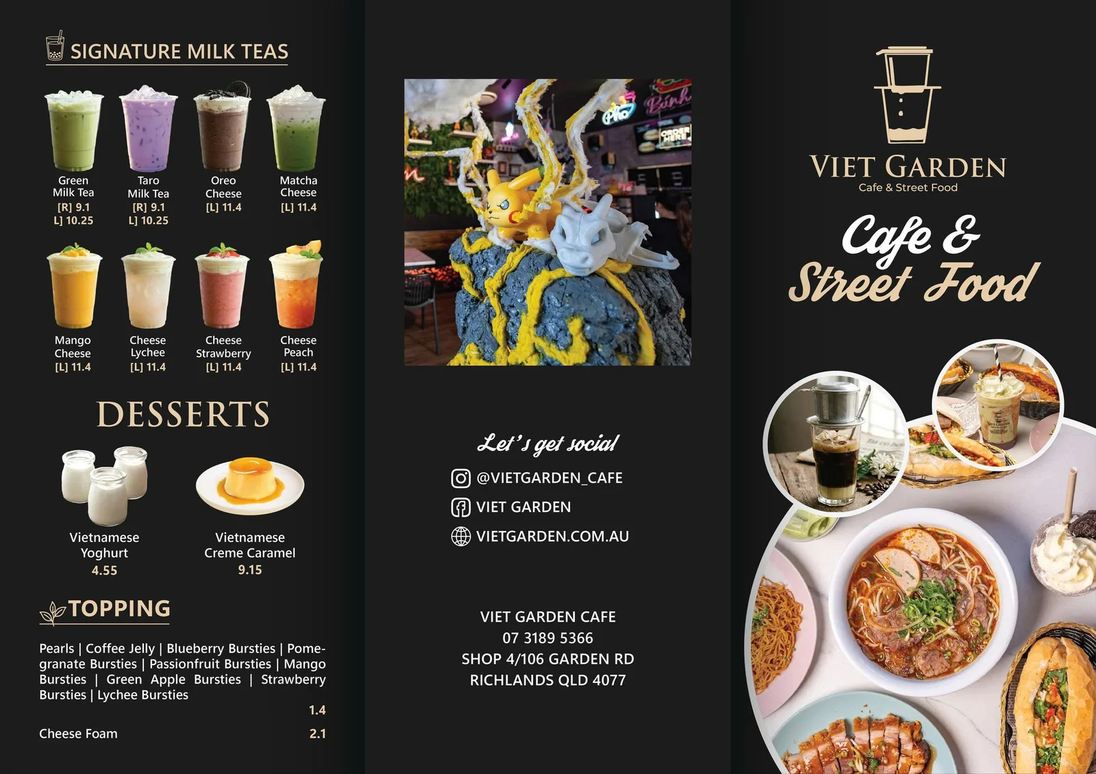 VietGarden Cafe menu - signature milk teas desserts and toppings Richlands Brisbane