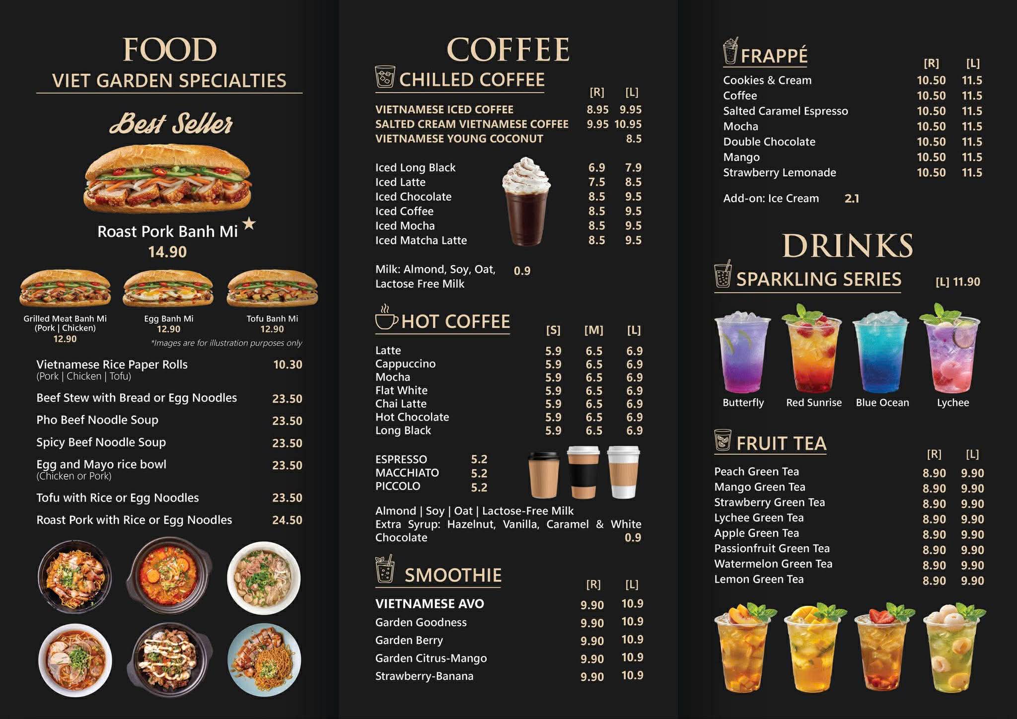 VietGarden Cafe full menu - food, coffee, drinks and smoothies Richlands Brisbane